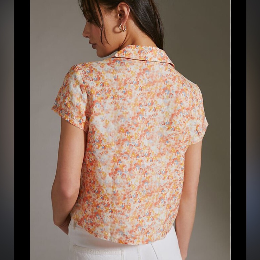cloth & stone Floral Short-Sleeve Button Front Blouse in Peach Multi - Picture 2 of 6